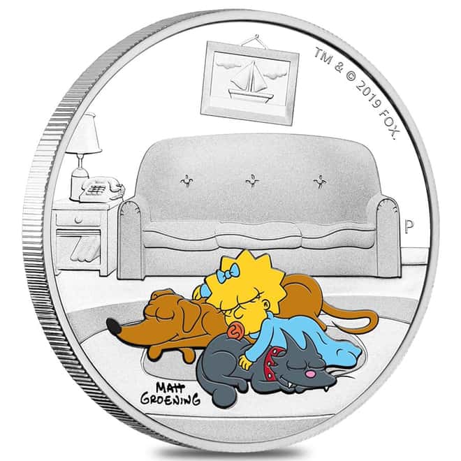 2019 1 oz Tuvalu Proof Maggie Simpson Silver Coin .9999 Fine Silver (Colorized)