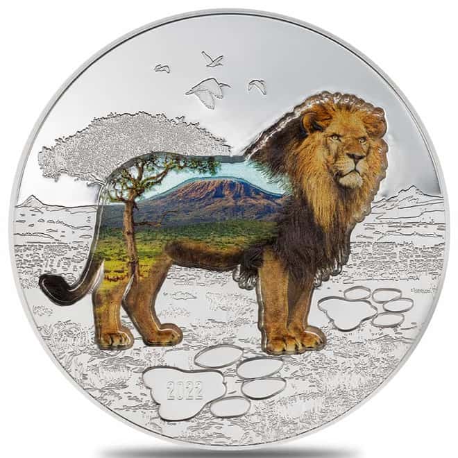 2022 2 oz Silver Lion - Into The Wild Antiqued Coin .999 Fine Mongolia (w/Box & COA)