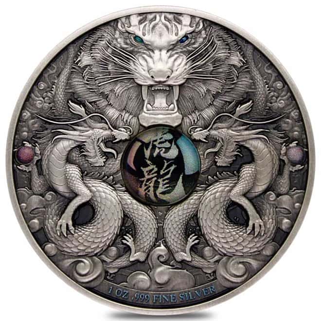 2022 Chad 1 oz Silver Dragon and Tiger Coin Serial #10 High Relief (w/Box)