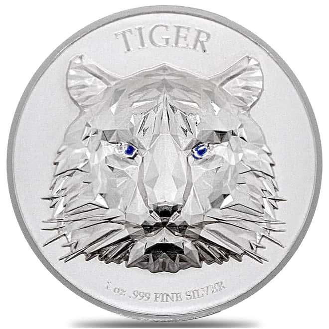 2022 Chad 1 oz Silver Multifaceted Tiger Coin Serial #2 Ultra High Relief (w/Box)