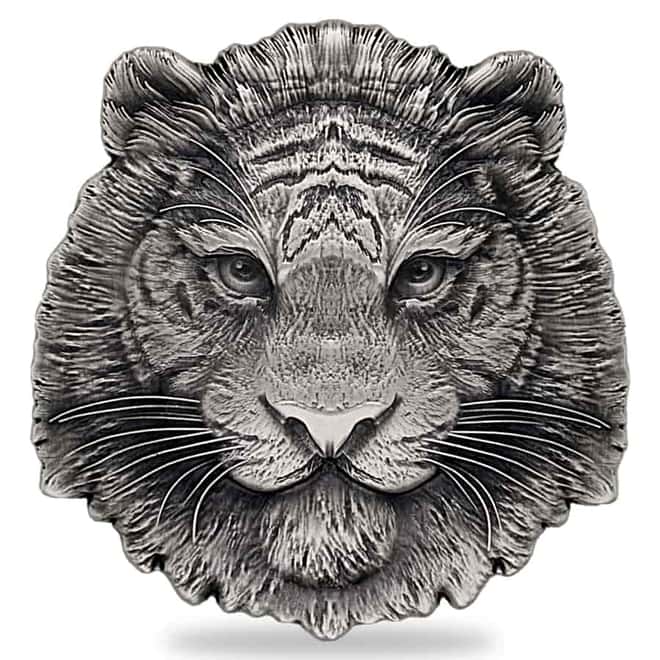 2022 Chad 1 oz Silver Tiger Coin Serial #7 Shaped High Relief (w/Box)