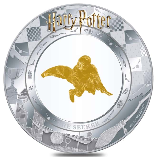 2022 Samoa 2 oz Silver Harry Potter - The Seeker Coin with Gold Insert (w/Box & COA)
