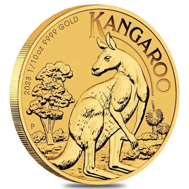 2023 1/10 oz Australian Gold Kangaroo Perth Mint Coin .9999 Fine BU In Cap