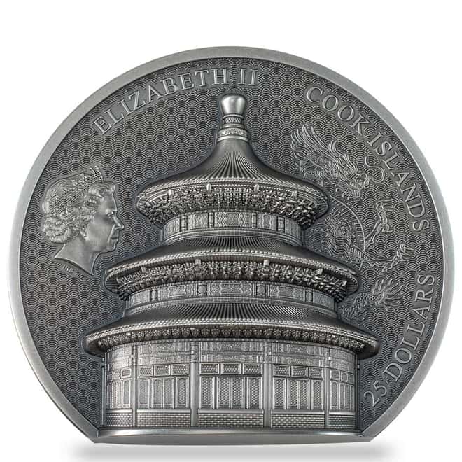 2023 Cook Islands 5 oz Silver Temple of Heaven Coin Antiqued .999 Fine (w/Box & COA)