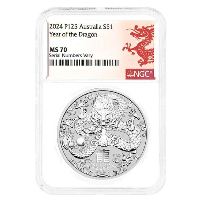 2024 1 oz Silver Lunar Dragon Australian Perth Mint NGC MS 70