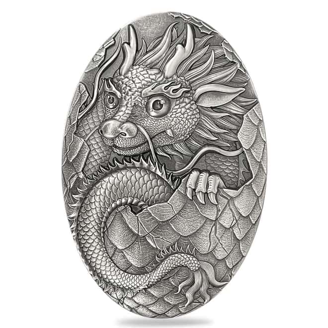 2024 5 oz Silver Dragon Egg 3D Shaped Coin Djibouti .999 Fine (w/Box & COA)
