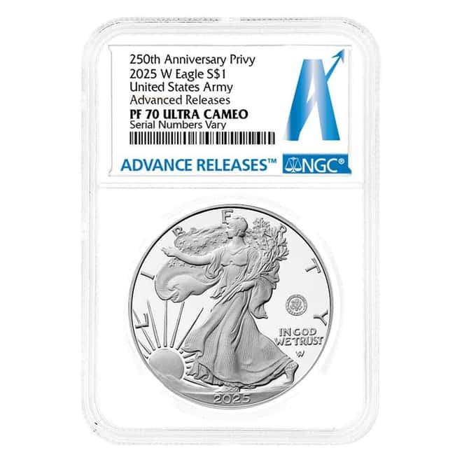 2025-W US Army Privy 1 oz Proof Silver American Eagle NGC PF 70 AR