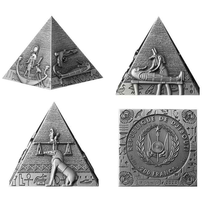 2024 Djibouti 6 oz Pyramids of Giza 3D Silver 3-Coin Set