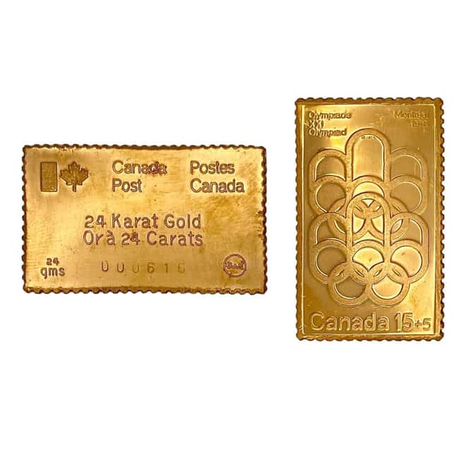 3 x 24 gram Gold Canada Post 1976 Olympics 3-Stamp Set
