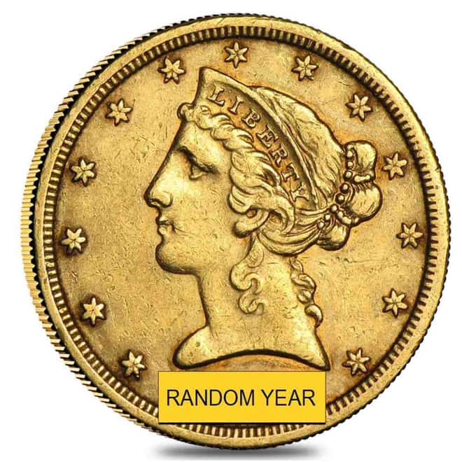 $5 Gold Half Eagle Liberty Head - Extra Fine XF (Random Year)