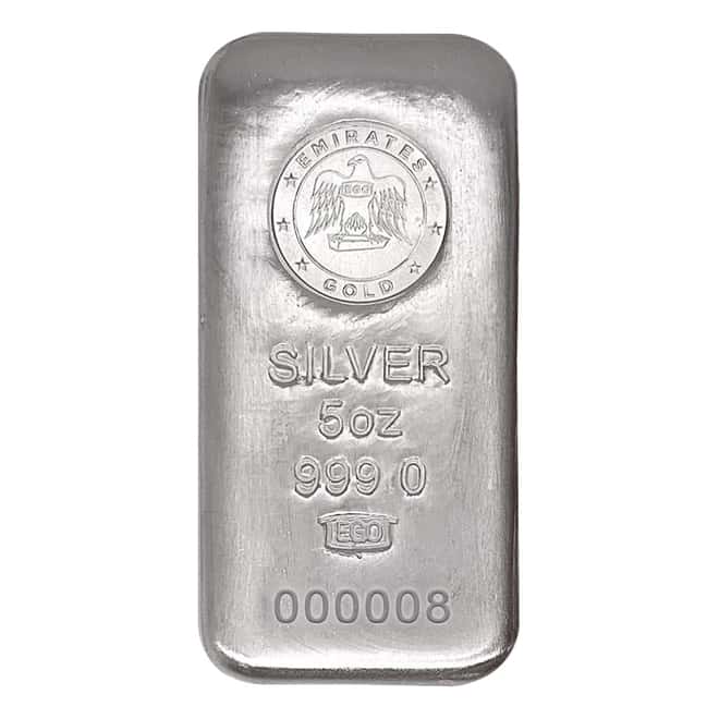 5 oz Emirates Gold Silver Cast Bar Serial #8 .999 Fine (w/Assay)
