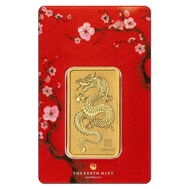 Lot of 25 - 1 oz Perth Mint Lunar Year of the Dragon Gold Bar .9999 Fine (in Assay)