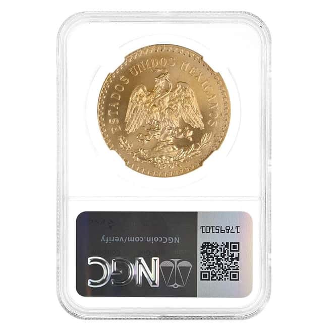 1947 Mexico 50 Pesos Gold Coin New Dies Restrike NGC MS 69