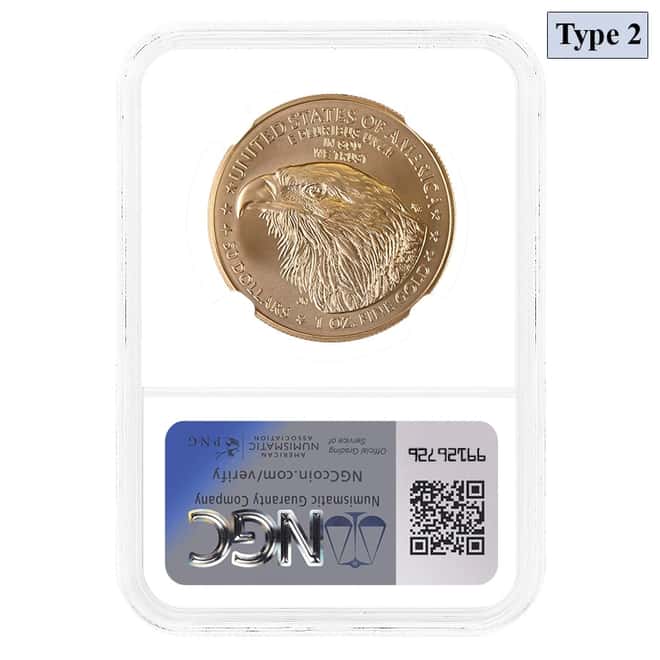2021-W 1 oz $50 Burnished Gold American Eagle T-2 NGC MS 70