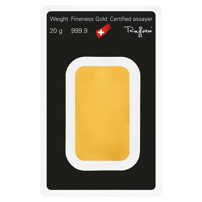 20 Gram Argor Heraeus Gold Bar .9999 Fine (in Assay)
