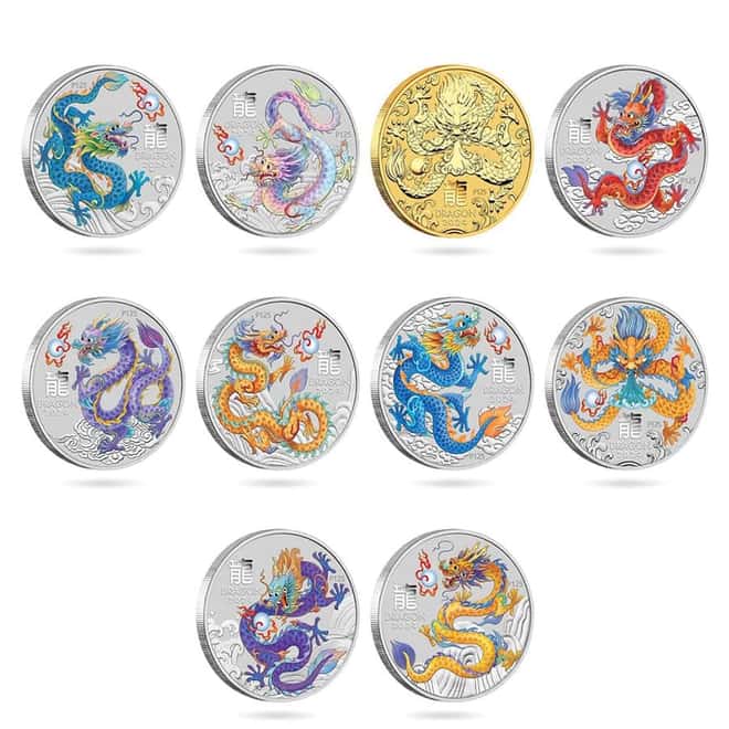 2024 5 oz Silver Lunar Dragon 10-Coin Set Perth Mint