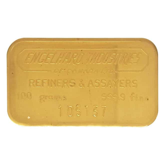 100 gram Engelhard Canada Vintage Gold Bar .9999 Fine