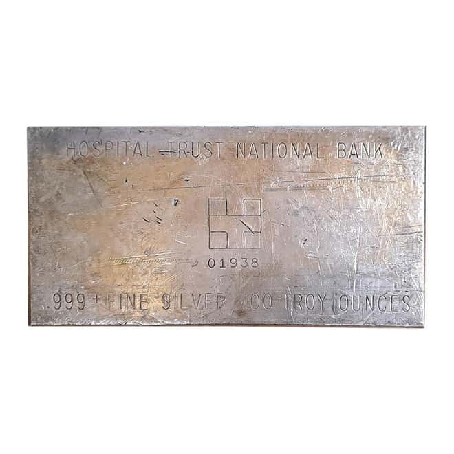 100 oz Hospital Trust National Bank Silver Bar (Landscape Variety) .999+ Fine
