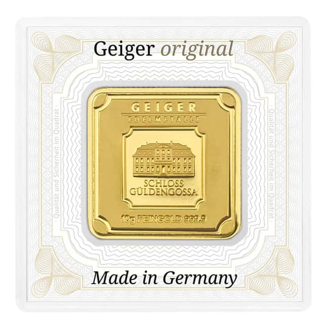 10 Gram Geiger Original Square Gold Bar (in Assay)