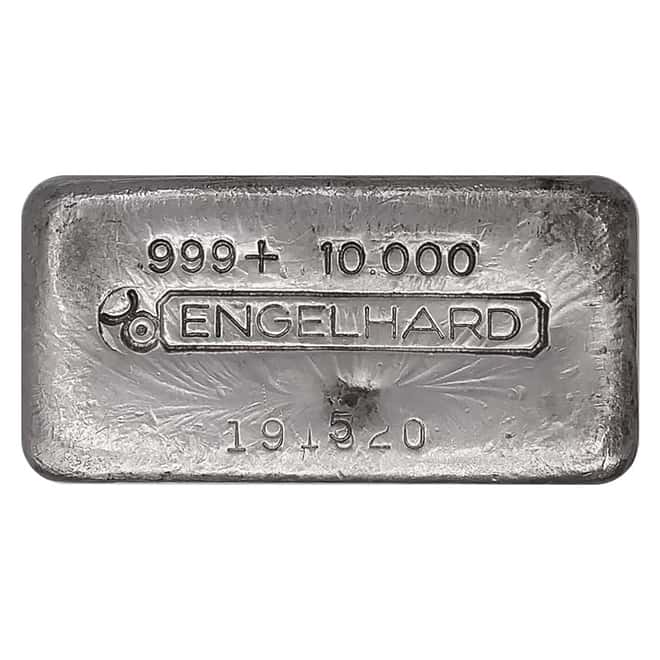 10 oz Engelhard Silver Bar .999 Fine (Bull Logo, Linen Pattern)