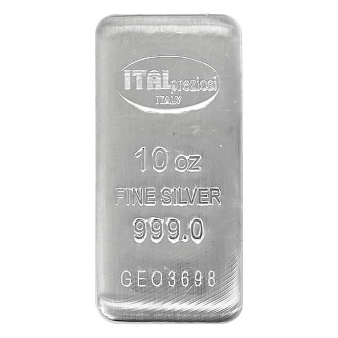 10 oz Italpreziosi Italian Silver Cast Bar .999 Fine