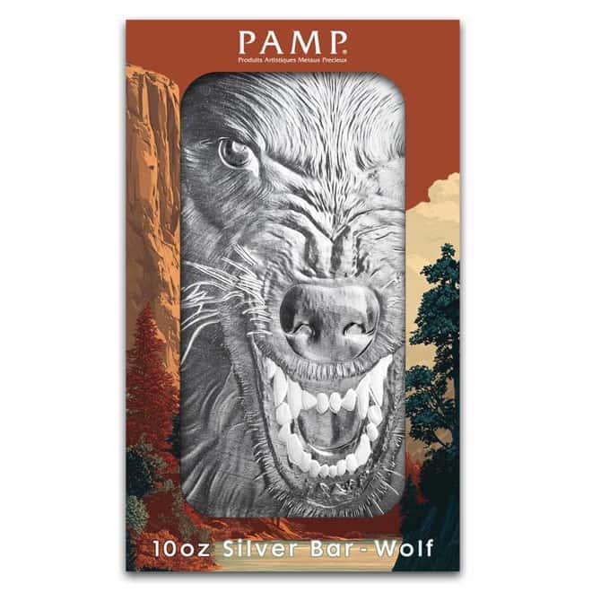 10 oz PAMP USA American Wolf Silver Bar .999 Fine