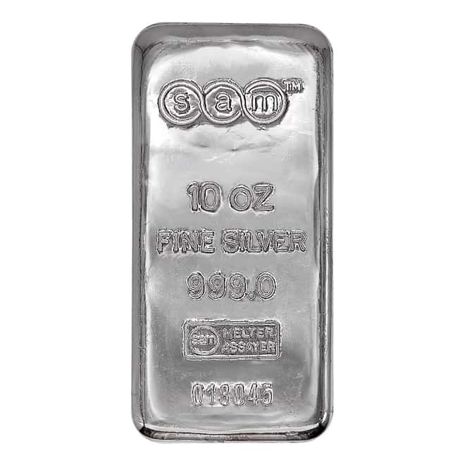 Lot of 5 - 10 oz SAM Precious Metals Silver Cast Bar .999 Fine