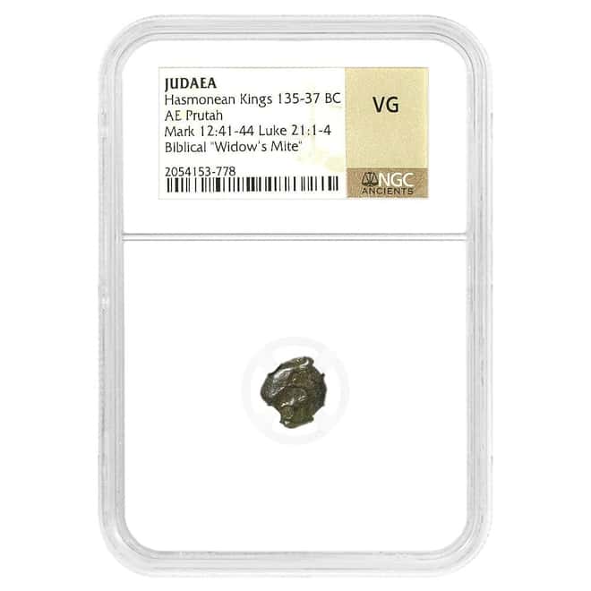 135-37 BC Judaea Hasmonean Kings AE Prutah Widow's Mite Coin NGC