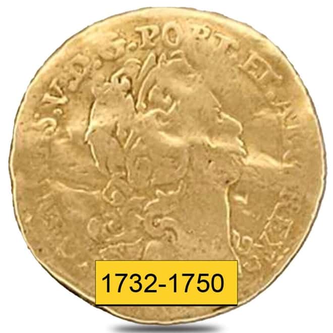 1732-1750 1/2 Escudo Portugal Joannes Gold Coin Ex-Jewelry (Random)