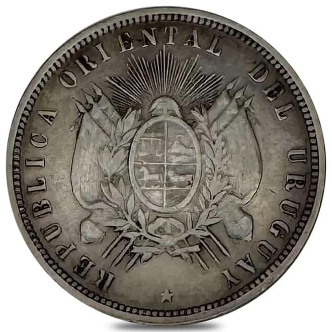1877-1894 Uruguay 50 Centesimos Silver Coin Avg Circ