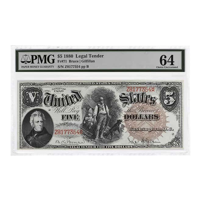 1880 $5 Legal Tender US Currency Note PMG CU 64