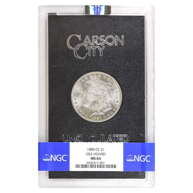 1880-CC Morgan Silver Dollar $1 NGC MS 64 GSA (w/Box & COA)
