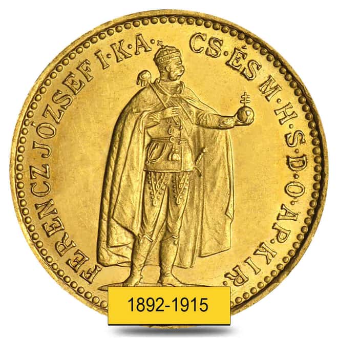 1892-1915 Hungary Gold 20 Korona BU (Random)