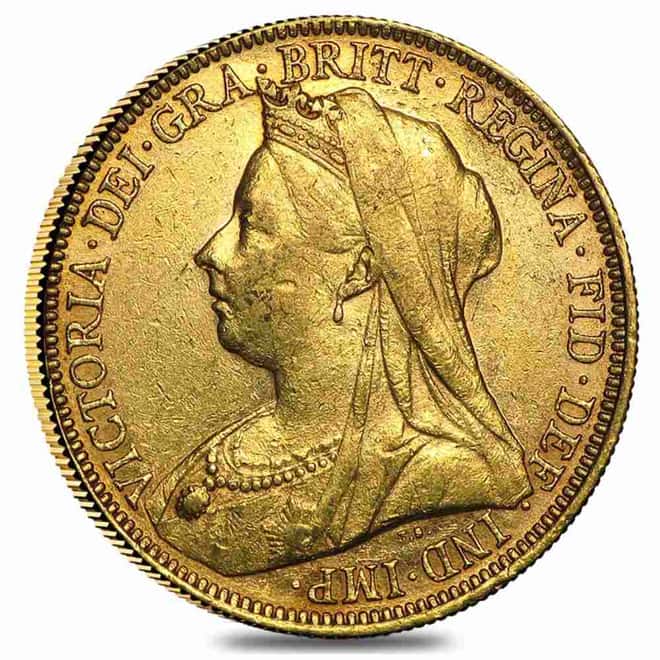 1893-1901-S Australia Gold Sovereign Victoria Veil Head Avg Circ