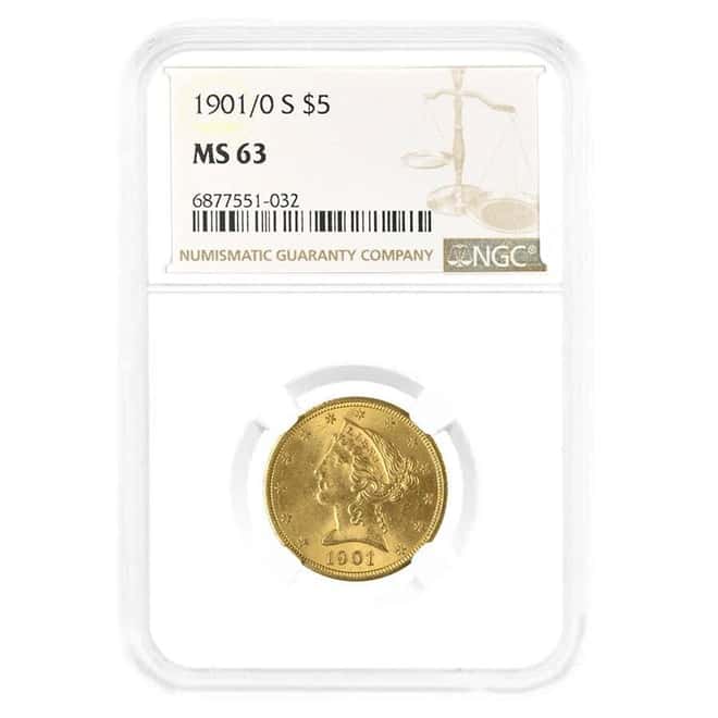 1901/0 S $5 Liberty Head Half Eagle Gold Coin NGC MS 63