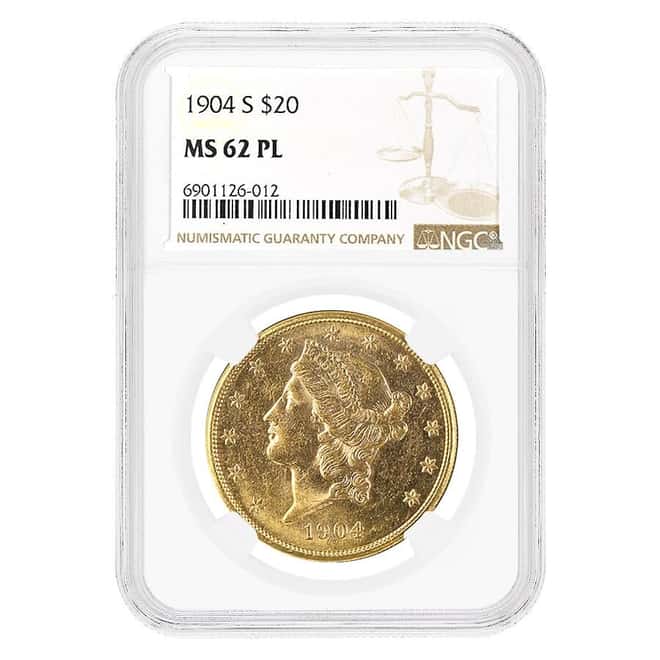1904 S $20 Liberty Head Double Eagle Gold Coin NGC MS 62 PL