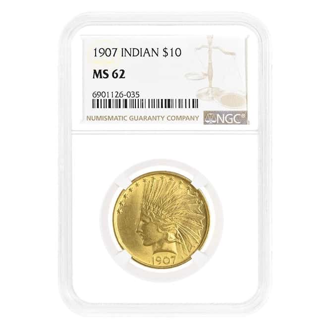 1907 $10 Indian Head Gold Eagle Coin NGC MS 62