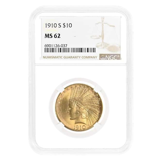 1910-S $10 Indian Head Gold Eagle Coin NGC MS 62