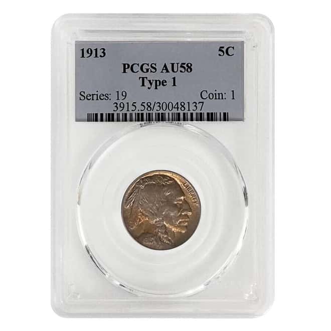 1913 Buffalo Nickel 5C Type 1 PCGS AU 58