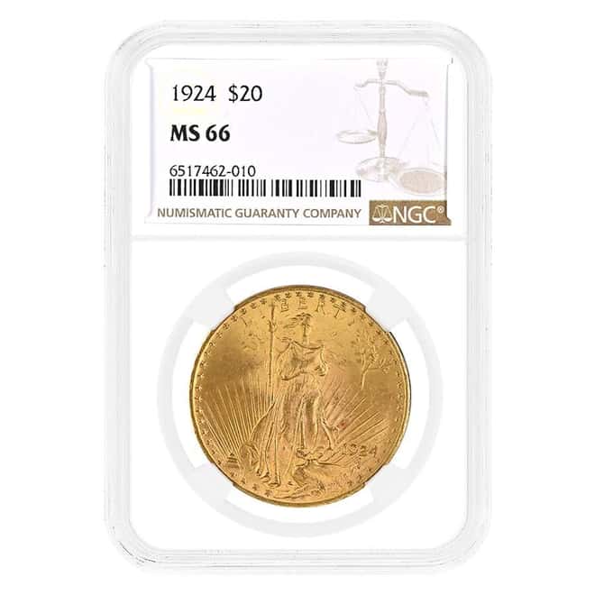 1924 $20 Gold Saint Gaudens Double Eagle Coin NGC MS 66