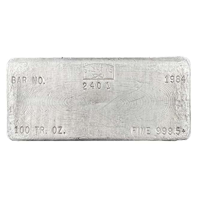 1984 100 oz Sunshine Mint Vintage Silver Bar .9995+ Fine