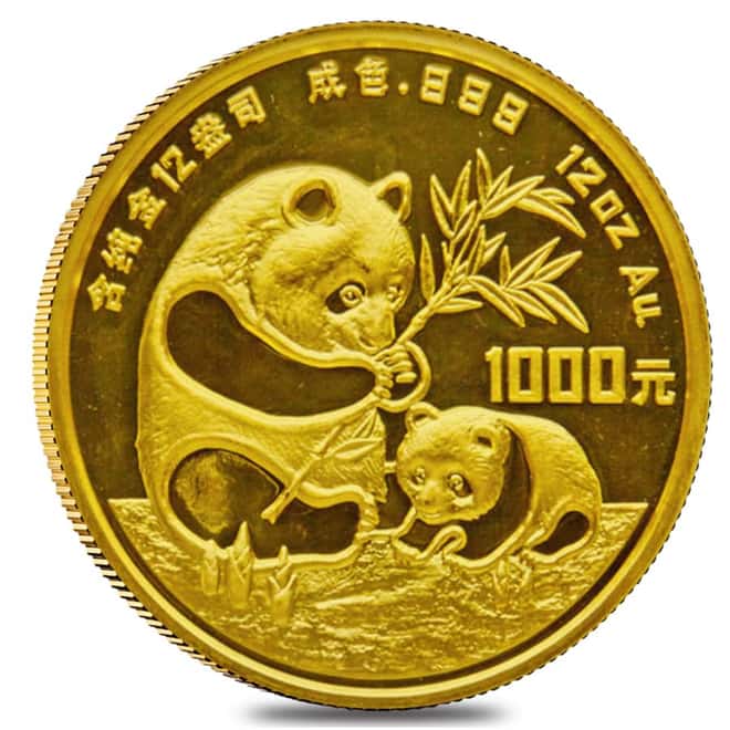 1986 12 oz Chinese Proof Gold Panda 1000 Yuan .999 Fine (w/Box & COA)