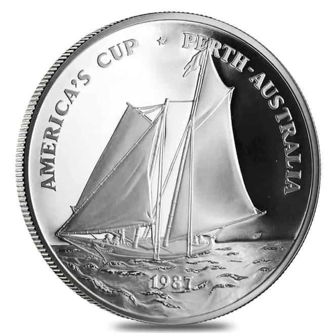 1987 5 oz Samoa America's Cup Silver Proof Coin In Cap