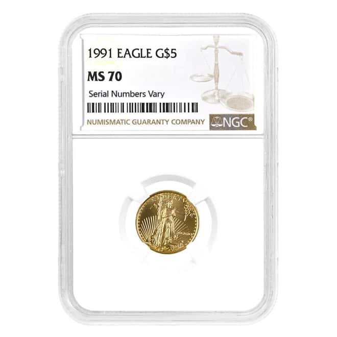 1991 1/10 oz $5 Gold American Eagle NGC MS 70