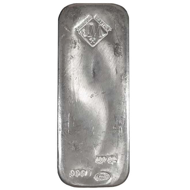 100 oz Johnson Matthey (JM) Vintage Silver Bar .999 Fine