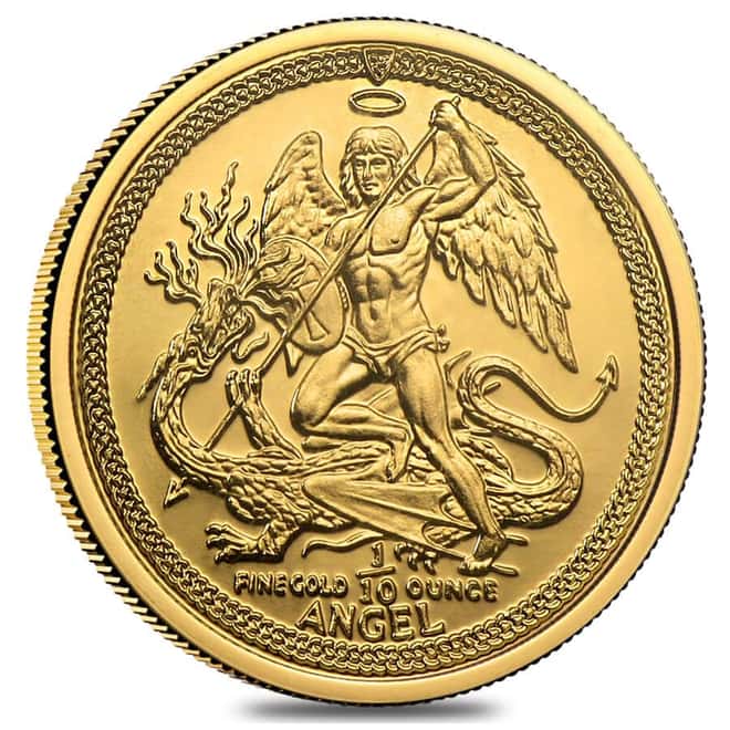 1/10 oz Isle of Man Proof/BU Gold Angel Coin (Random Year)
