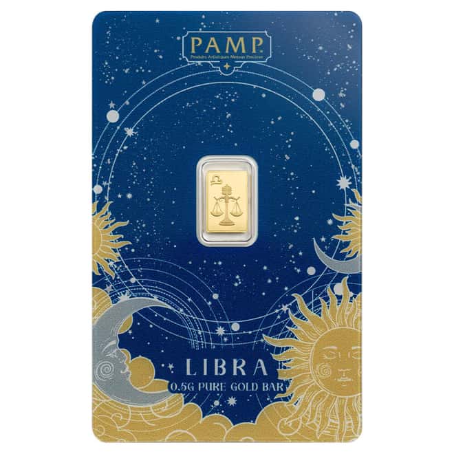 1/2 Gram PAMP Suisse Libra Zodiac Gold Bar (in Assay)