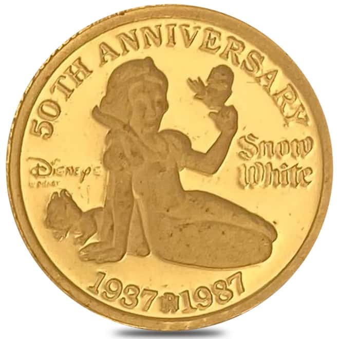 1/4 oz Proof Gold Snow White Disney Round (w/Box & COA)
