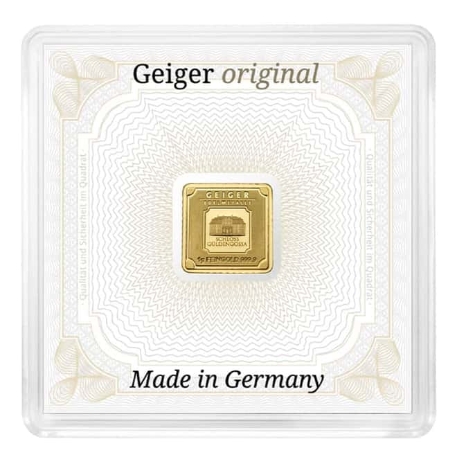 1 Gram Geiger Original Square Gold Bar (in Assay)