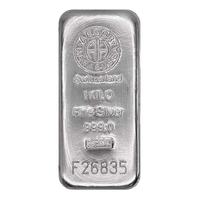 1 Kilo Argor Heraeus Silver Cast Bar .999 Fine (Sealed)